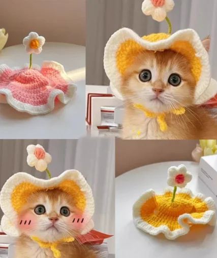 Flower Knitted Cat Hat