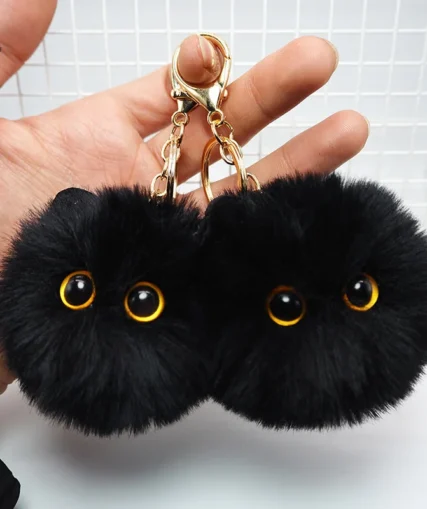 Fluffy Cat Pom-Pom Keychain